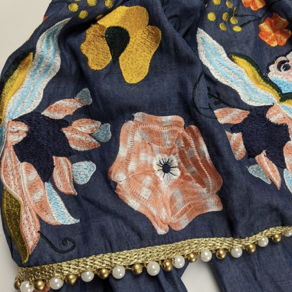 Boston Proper Blue Chambray Embroidered Beaded Ruffle Mini Dress - Picture 6 of 9